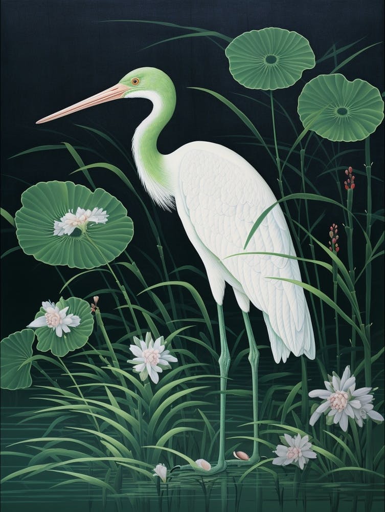 Ohara Koson Inspired Bird Painting Stork 3