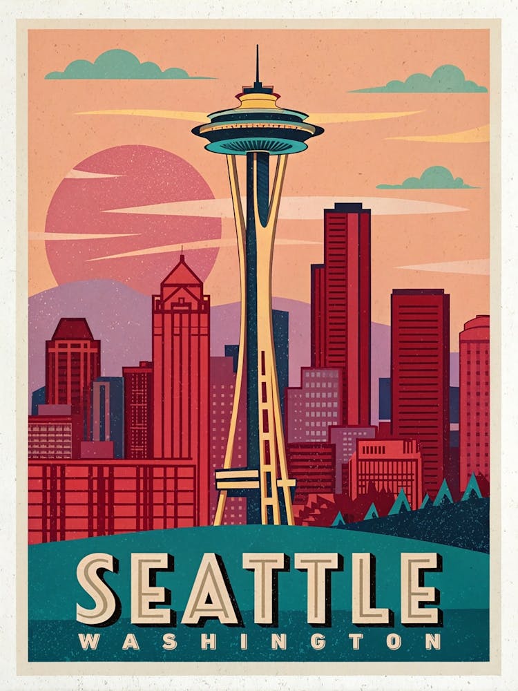 Seattle - Emerald City Skyline Poster