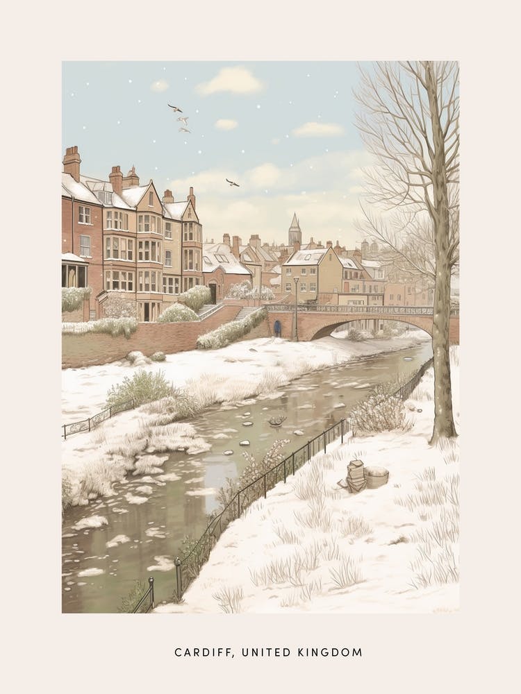 Vintage Winter Poster Cardiff United Kingdom