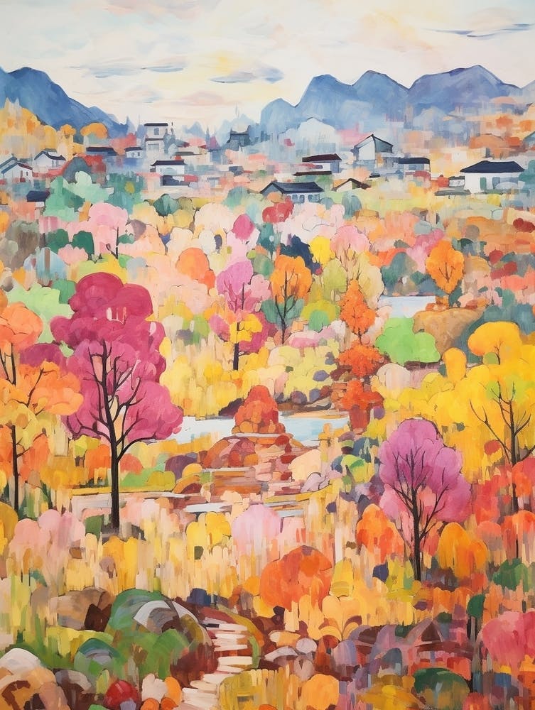 Autumn Gardens Painting Kenrokuen Japan 2
