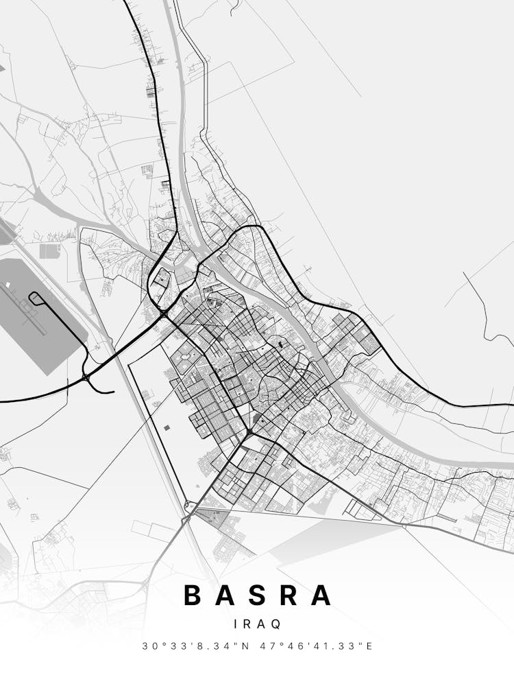 Basra Iraq White Map 1