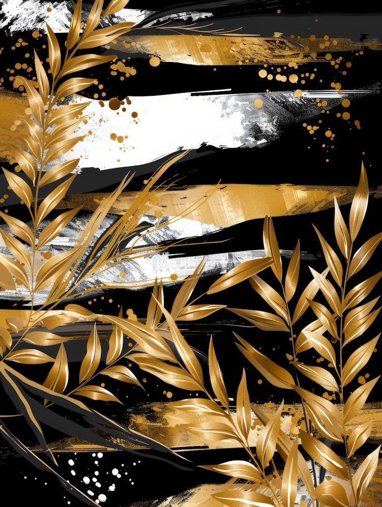 Gold Leaves On Black Background 10