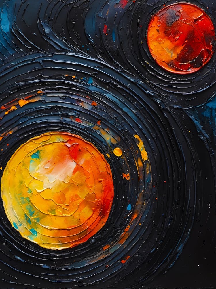 Planets In Space Abstract Paint Vibrant colors