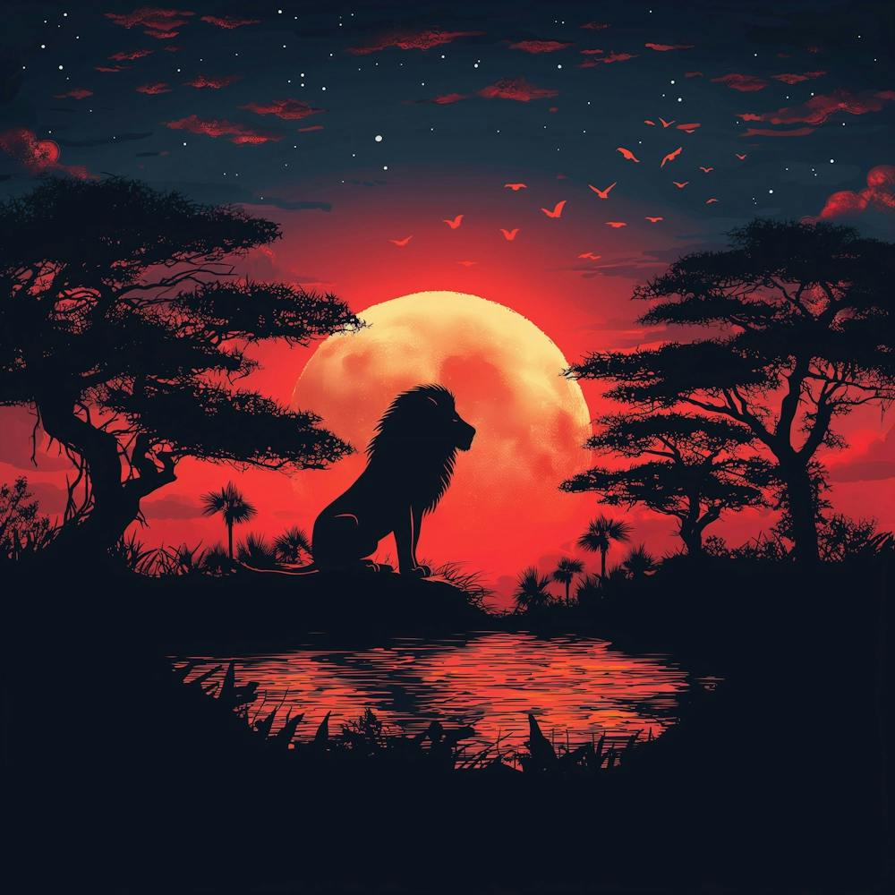 Löwe im Sonnenuntergang