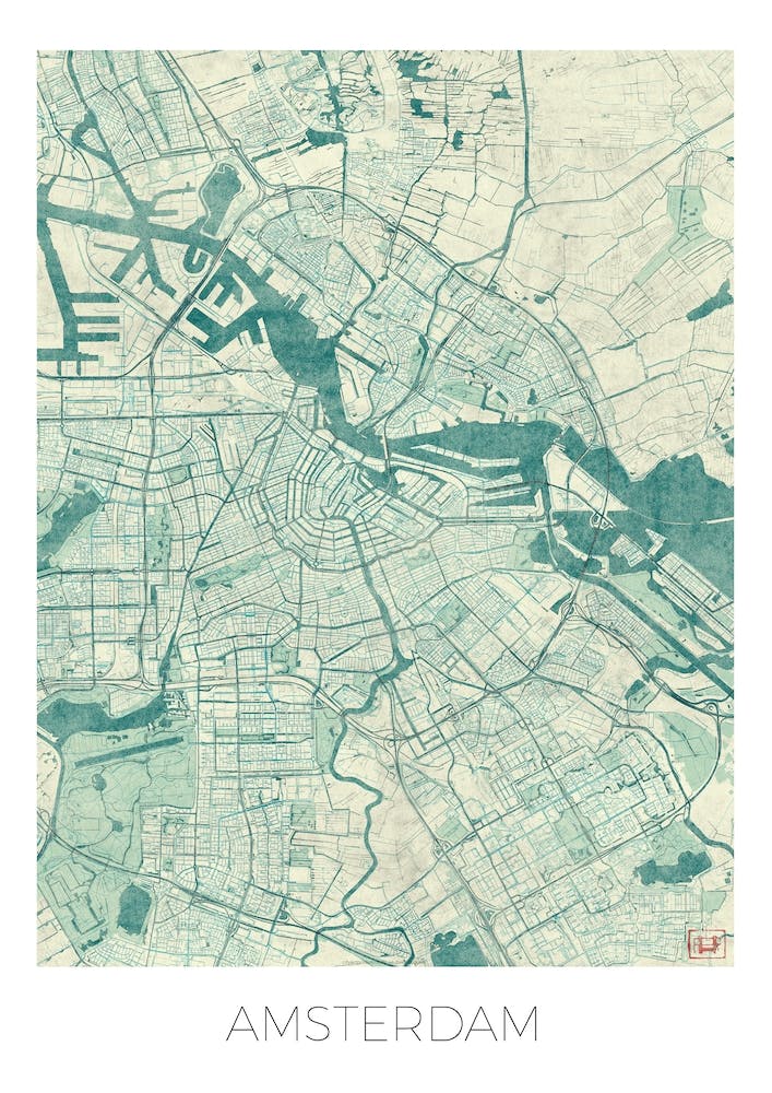 Amsterdam Map Vintage in Blue
