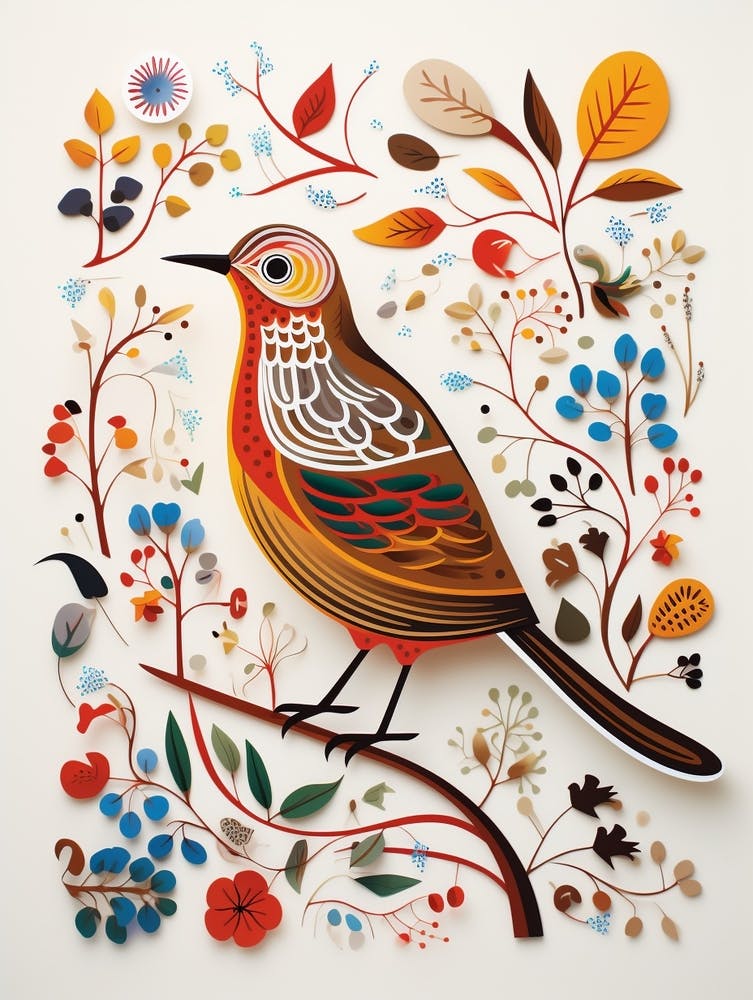 Illustration d'oiseau scandinave - Grive solitaire 3