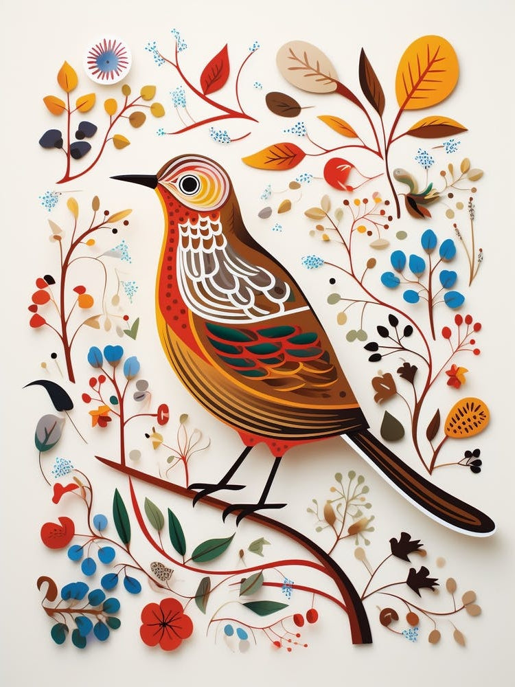 Scandinavian Bird Illustration Hermit Thrush 3