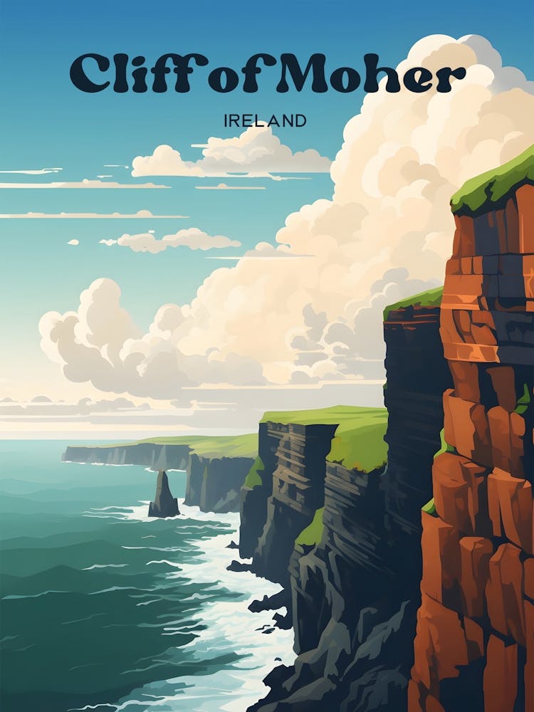 Cliff Of Moher Ireland Seaside Modern Travel Illustration