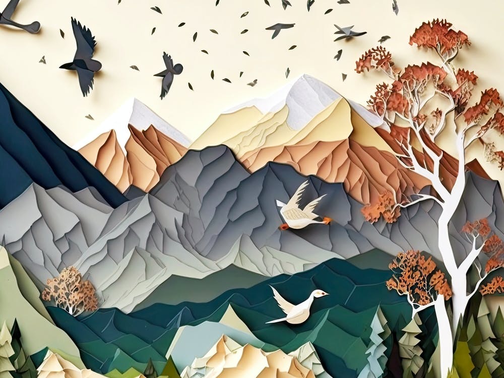 Paper Art Mountains Landscape
