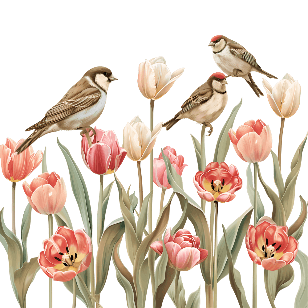 Birds And Tulips