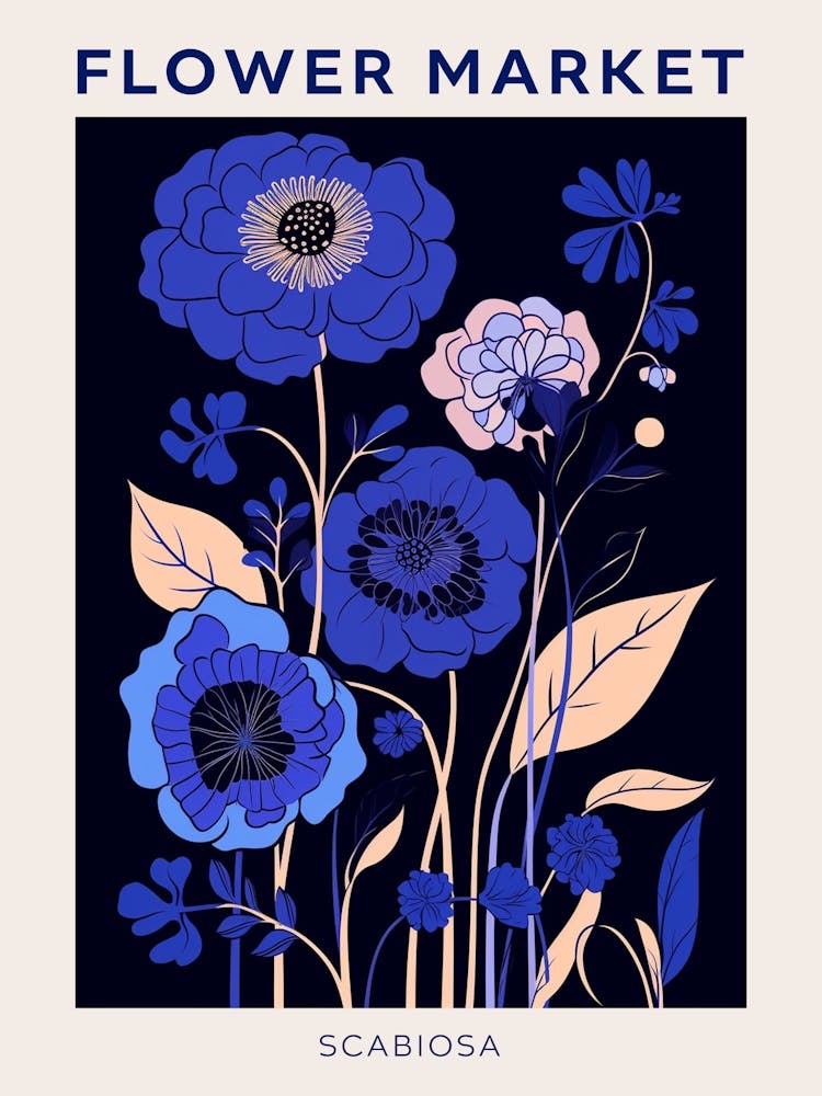 Blue Flower Market Poster Scabiosa 4