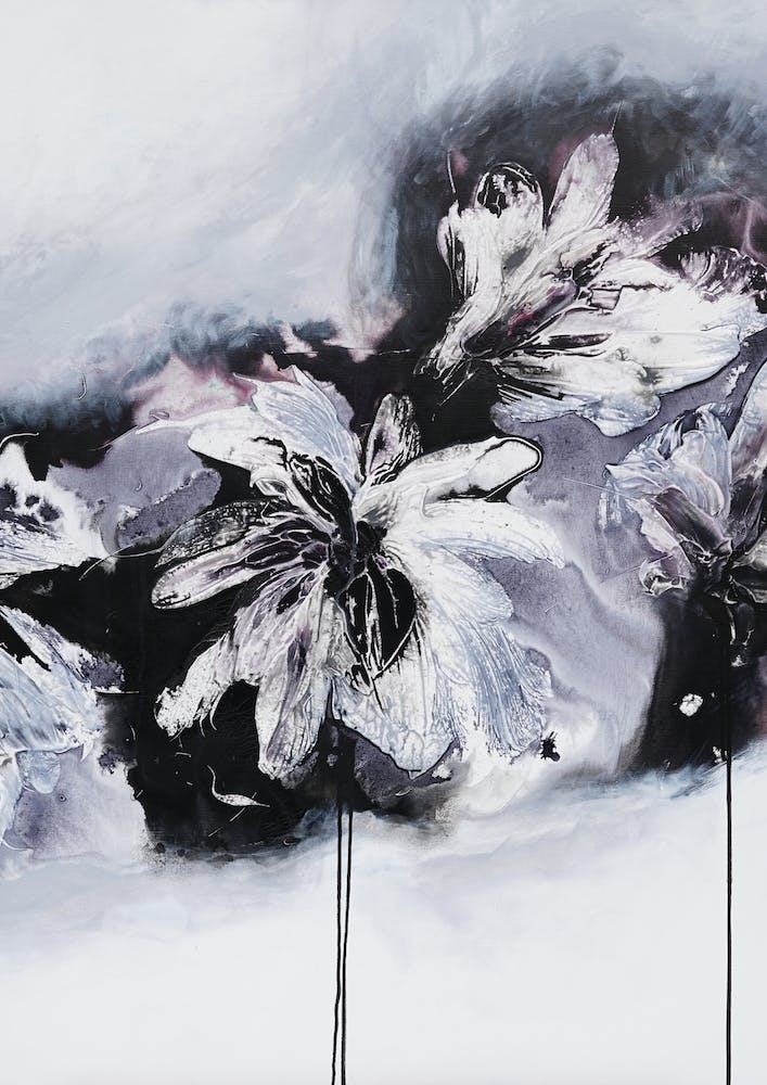 White And Black Flowers 3 Painting