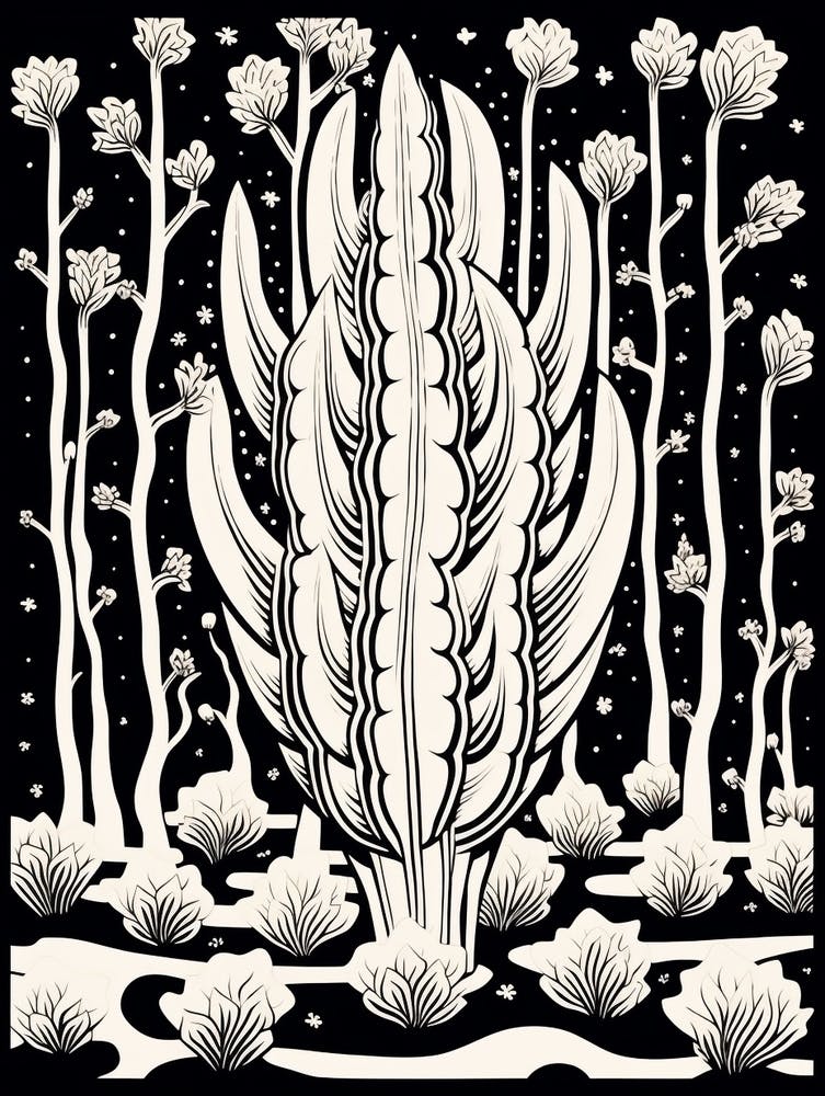 B&W Cactus Illustration Notocactus Cactus 1