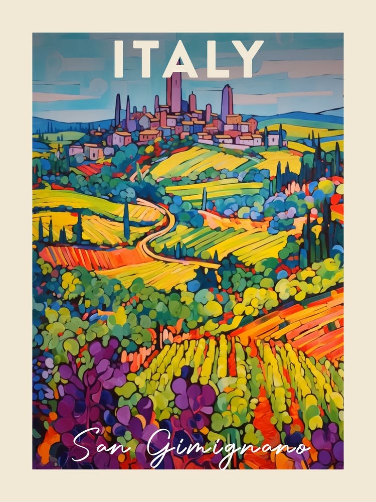 San Gimignano Italy 4 Fauvist Painting Travel Poster
