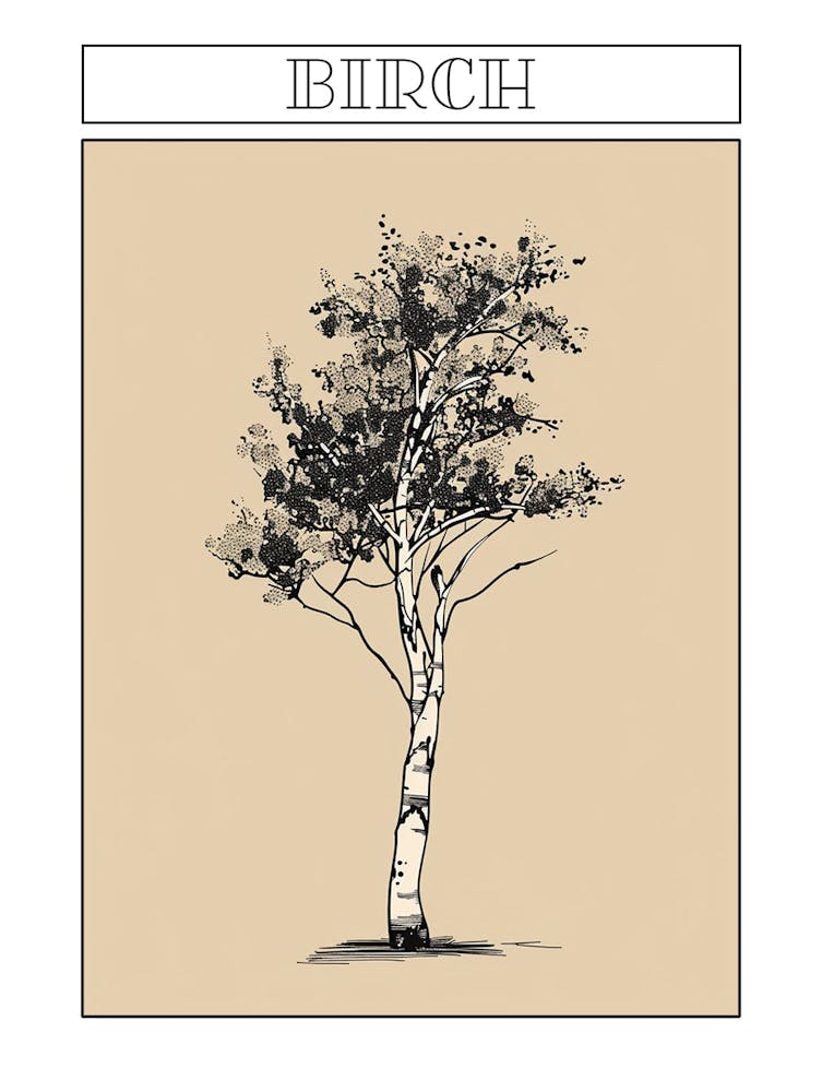 Birch Tree Minimalistic Drawing 1 Poster