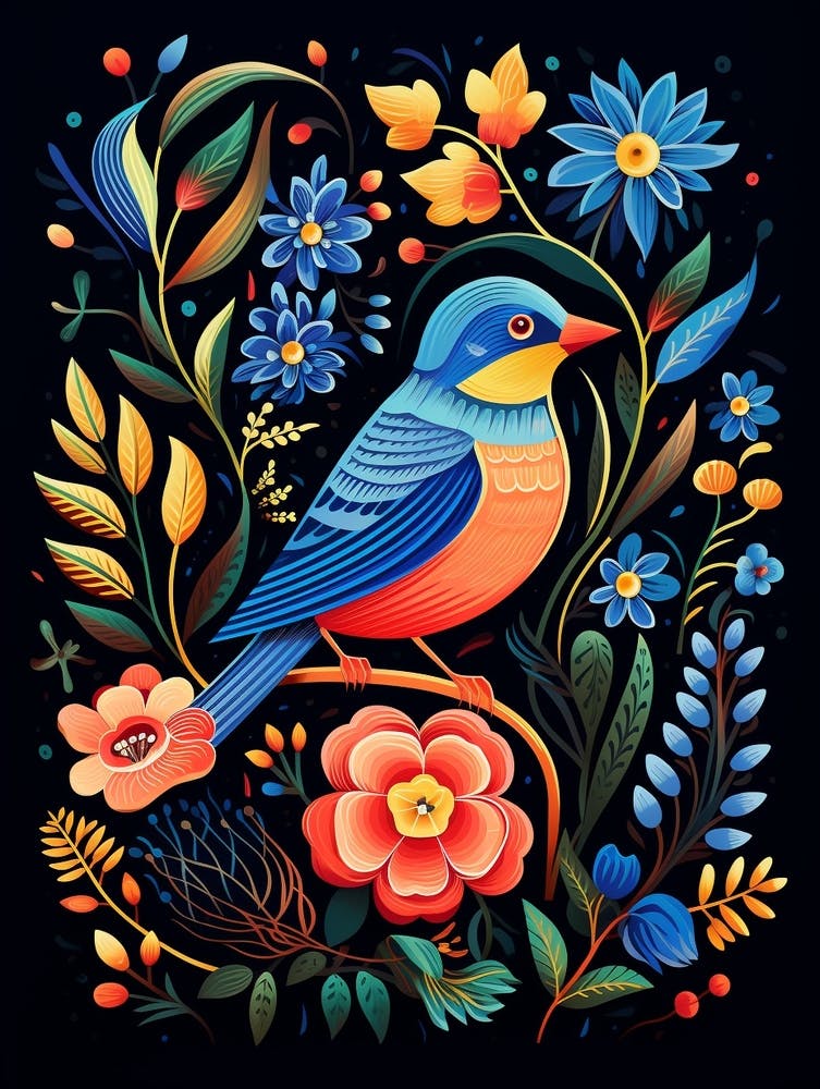 Folk Bird Illustration Eastern Bluebird 1