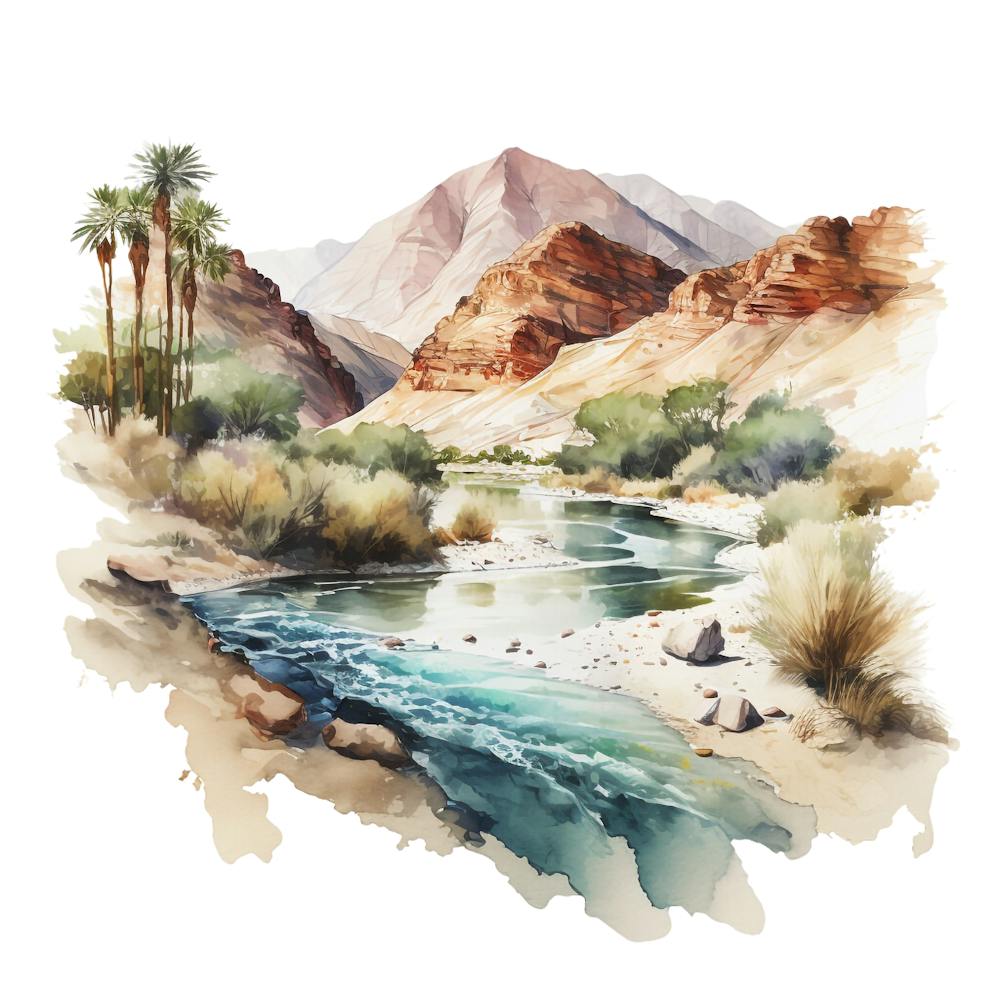 Watercolor Of A River In The Desert