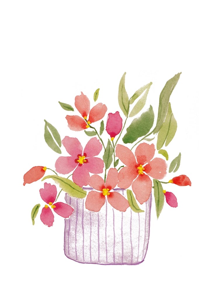 Fleurs à l'Aquarelle Dans Un Panier