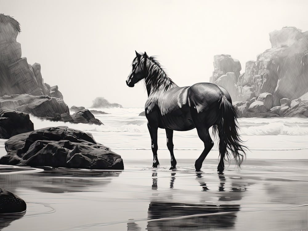 A Horse Oil Painting In Camps Bay Beach, South Africa, Landscape 4