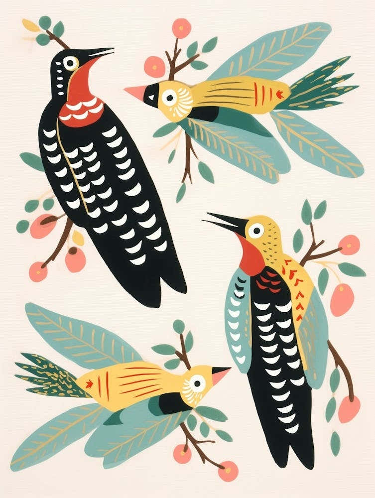 Folk Style Bird Painting Woodpecker 2