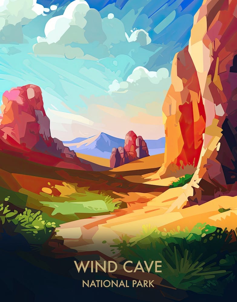 Wind Cave National Park Travel Poster Illustration Style 2