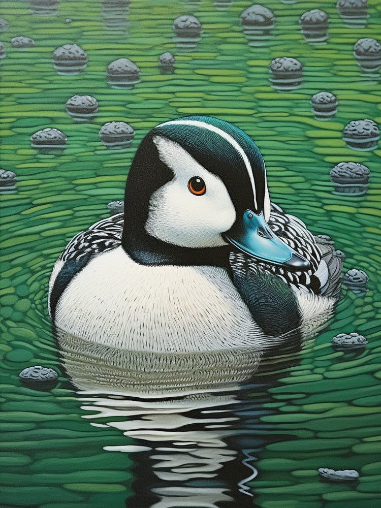 Ohara Koson Inspired Bird Painting Bufflehead 1