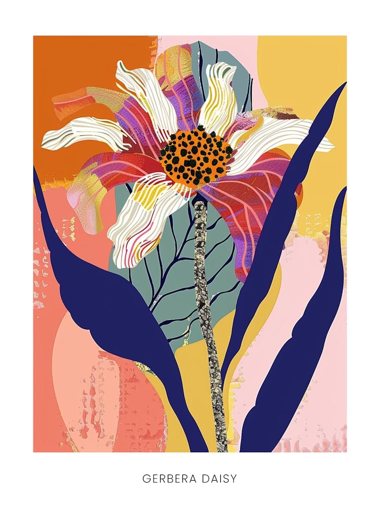 Colourful Flower Illustration Poster Gerbera Daisy 4