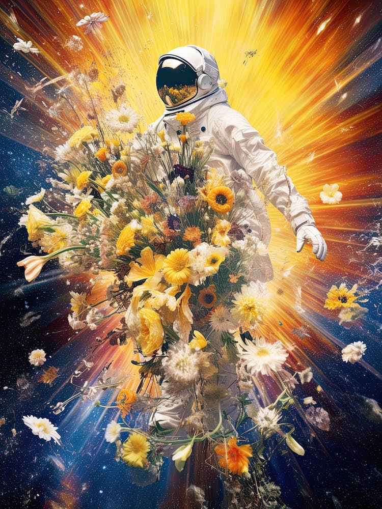Astronaut With A Bouquet Of Flowers 4