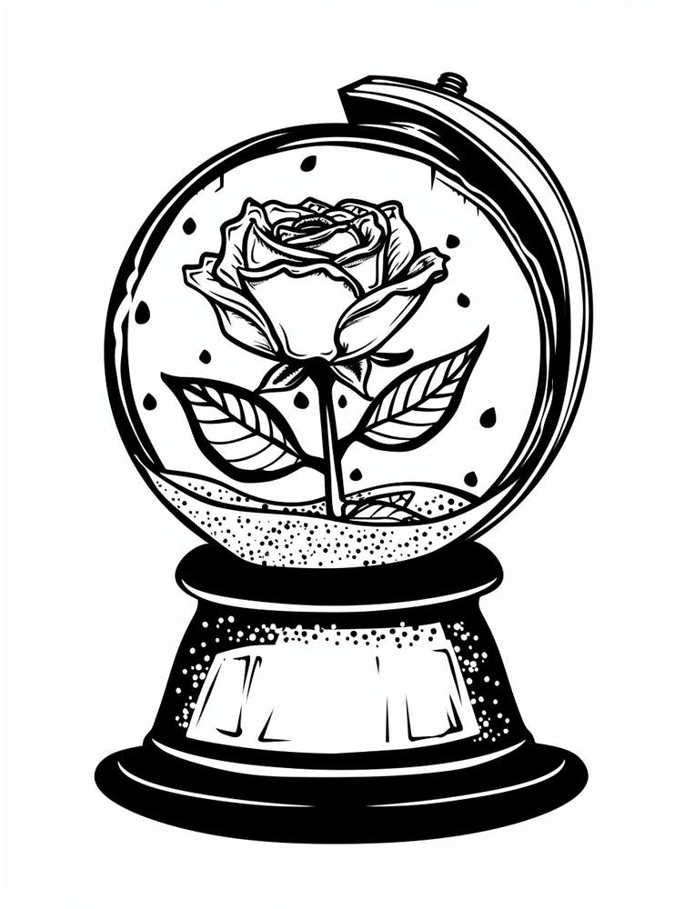 Rose In A Globe Line Drawing 3