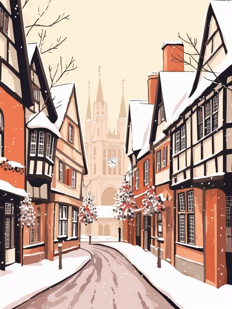 Vintage Winter Travel Illustration Stratford Upon Avon United Kingdom 1