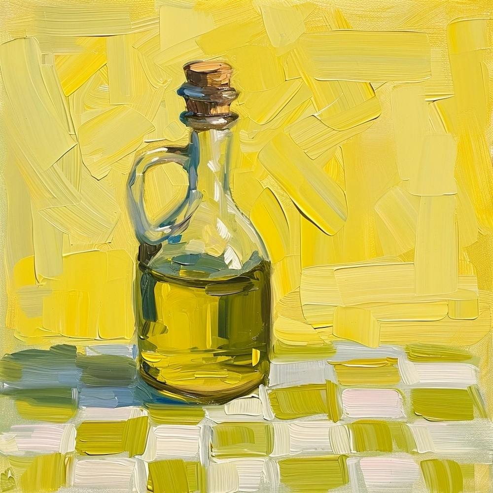 Olive Oil In A Bottle Yellow Checkerboard 4