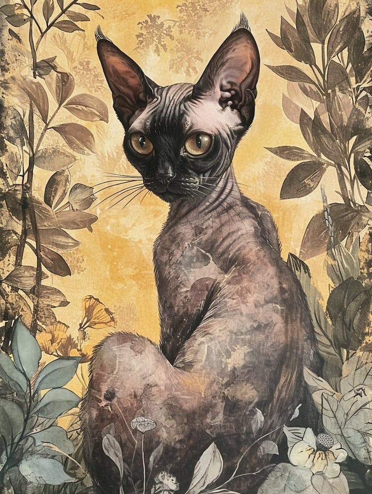 Devon Rex Cat Japanese Illustration 4