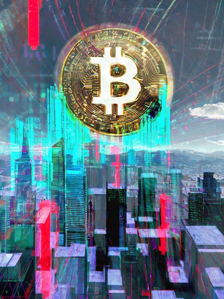 Firefly Bitcoin Soaring Over A Futuristic Cityscape