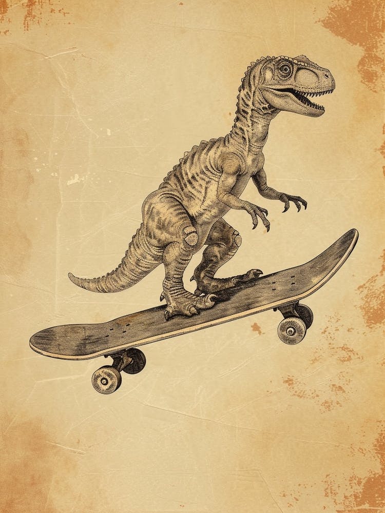 Vintage Troodon Dinosaur On A Skateboard 1