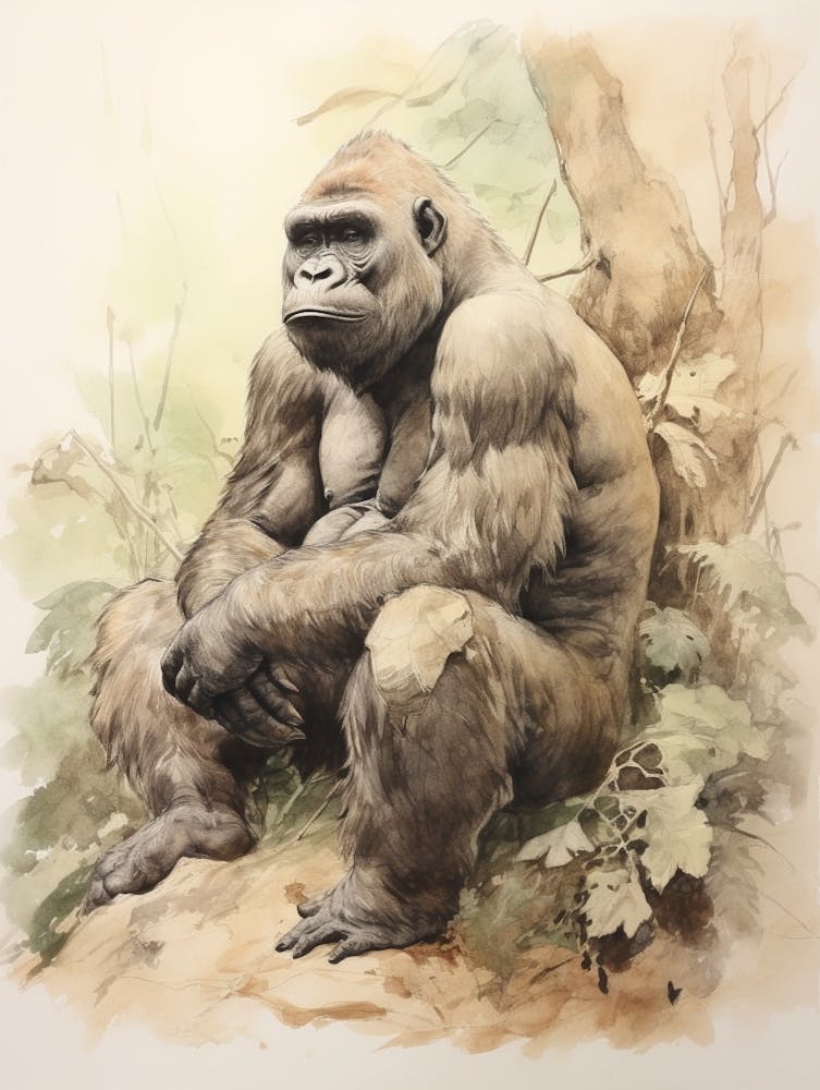 Storybook Animal Watercolour Gorilla 2