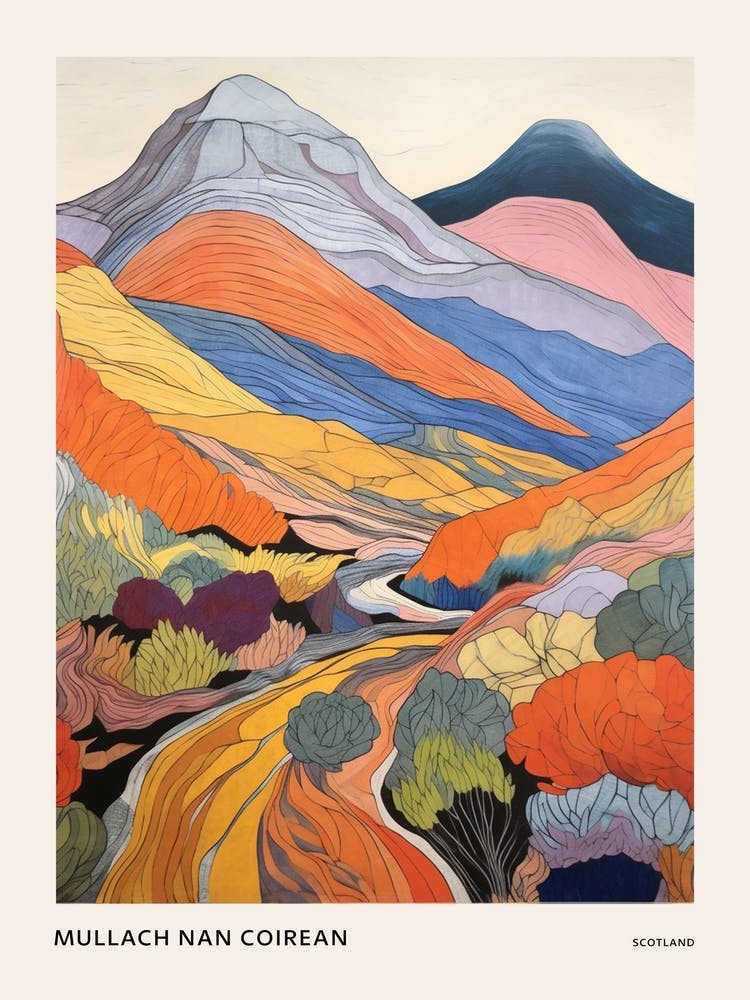 Mullach Nan Coirean Scotland Colourful Mountain Illustration Poster