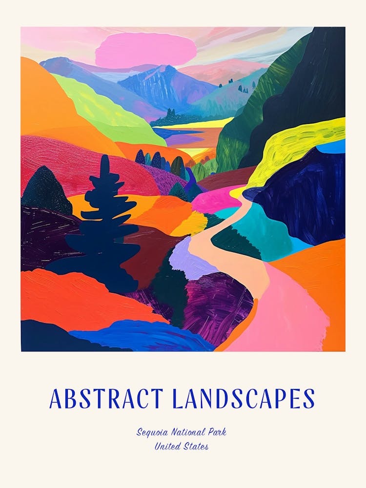 Colourful Abstract Sequoia National Park Usa 6 Poster Blue