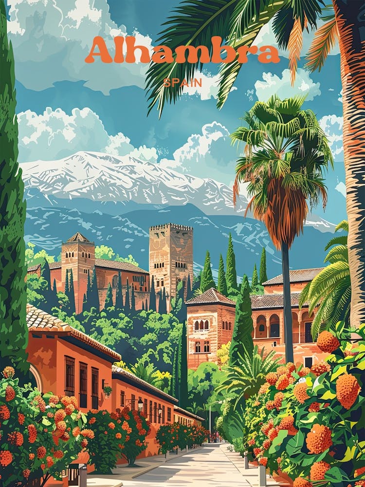 Alhambra Spain Architecture Travel Art Illustration 1