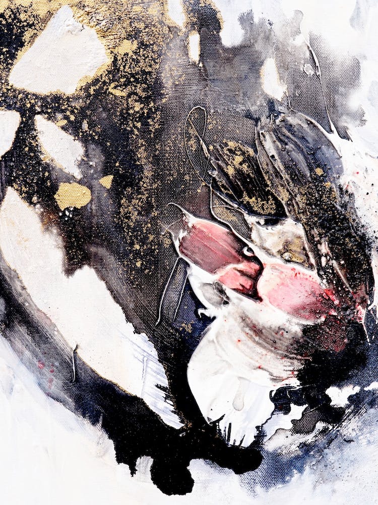 White Gold And Black Flower Painting