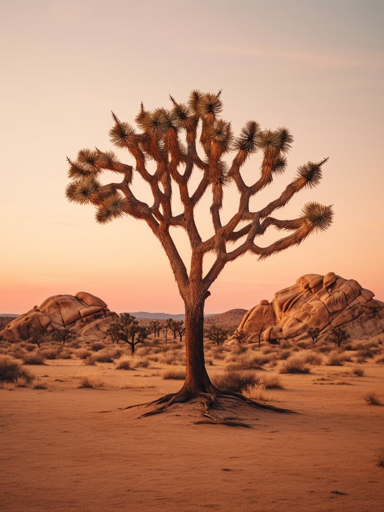  Photograph Of A Joshua Tree At Dusk  In A Sandy Desert 2