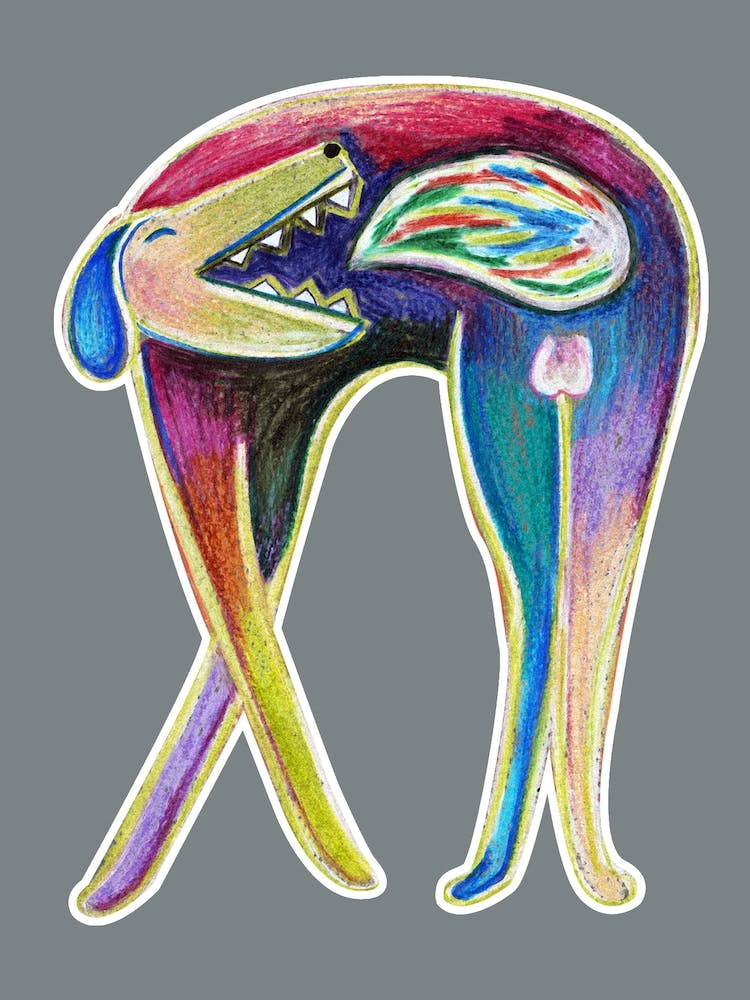 Dog Biting Its Tail painting funny animal pet drawing hand drawn colorful colors