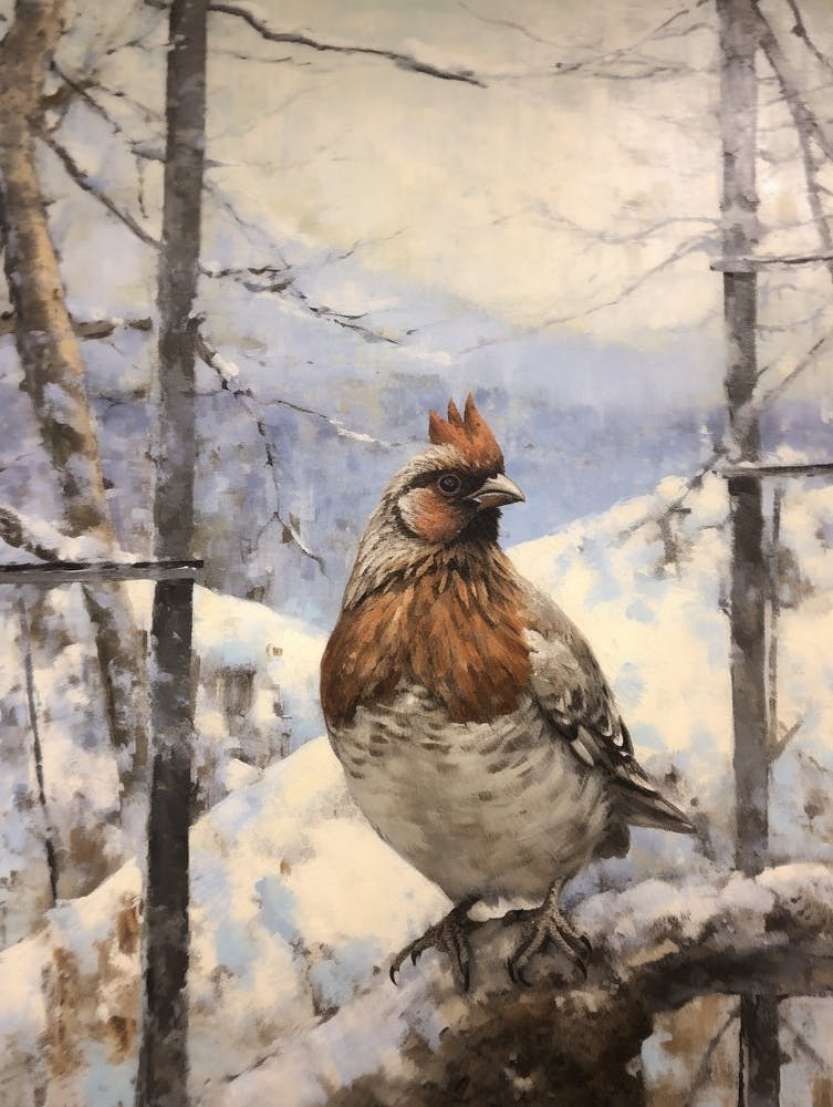 Vintage Winter Animal Painting Grouse 2