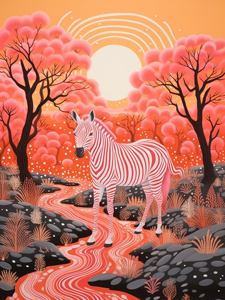 Zebra Linocut Inspired At Sunrise 3