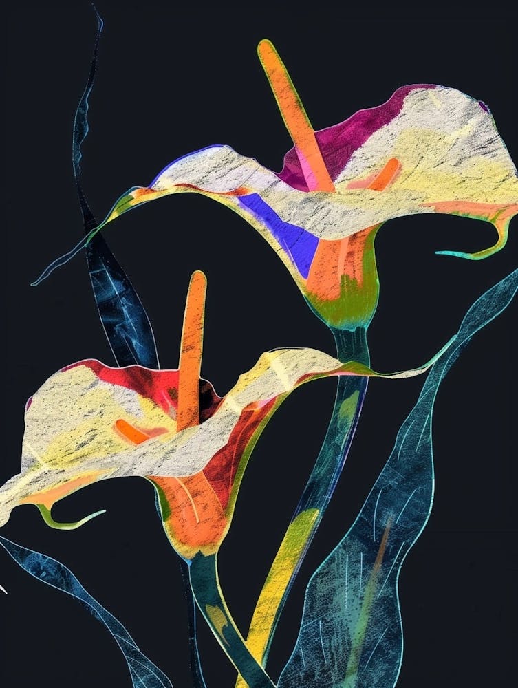 Neon Flowers On Black Calla Lily 2