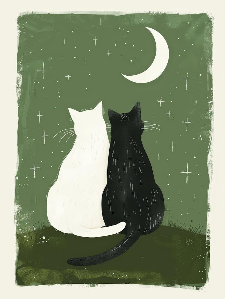 Deux Chats Regardant La Lune