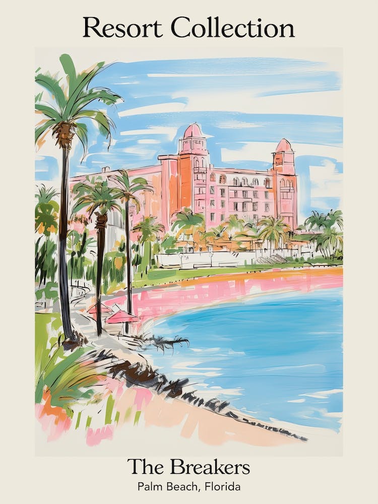Poster Of The Breakers   Palm Beach, Florida   Resort Collection Storybook Illustration 3