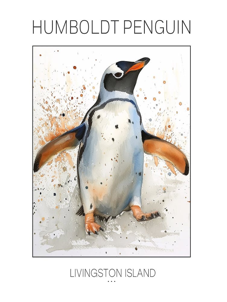 Humboldt Penguin Livingston Island Watercolour Painting 4 Poster