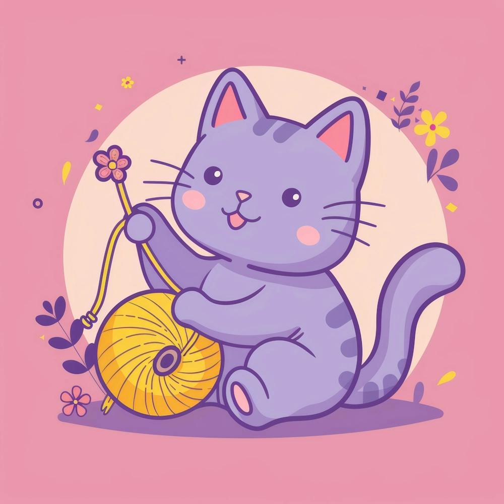 Cat Playing With Yarn