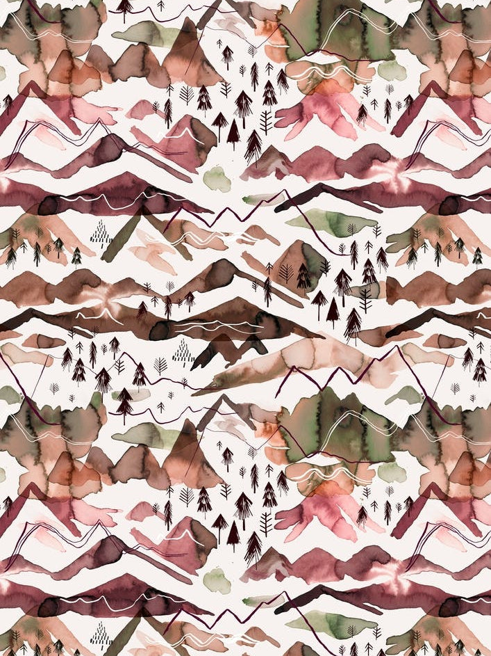 Watercolor Mountains Red Green Red