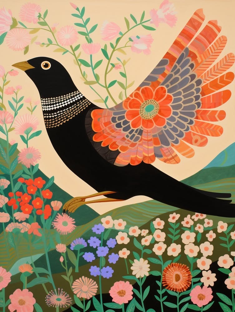 Maximalist Bird Painting Blackbird 2